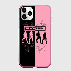 Чехол iPhone 11 Pro матовый Blackpink силуэт девушек, цвет: 3D-малиновый