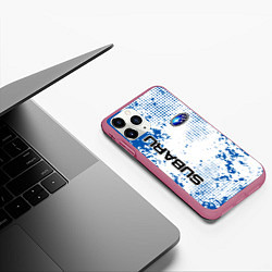 Чехол iPhone 11 Pro матовый Subaru blue logo, цвет: 3D-малиновый — фото 2