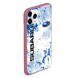 Чехол iPhone 11 Pro матовый Subaru blue logo, цвет: 3D-малиновый — фото 2