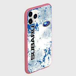 Чехол iPhone 11 Pro матовый Subaru blue logo, цвет: 3D-малиновый — фото 2