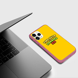 Чехол iPhone 11 Pro матовый Two Guys & Zombies 3D - Лого на желтом, цвет: 3D-малиновый — фото 2