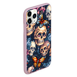 Чехол iPhone 11 Pro матовый Пиксельные черепа, цвет: 3D-розовый — фото 2