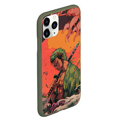 Чехол iPhone 11 Pro матовый Зоро на закате - One Piece, цвет: 3D-темно-зеленый — фото 2