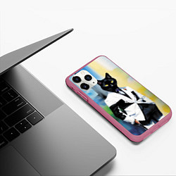 Чехол iPhone 11 Pro матовый Cat fashionista - neural network - pop art, цвет: 3D-малиновый — фото 2