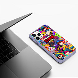Чехол iPhone 11 Pro матовый Brawl stars all pattern, цвет: 3D-светло-сиреневый — фото 2