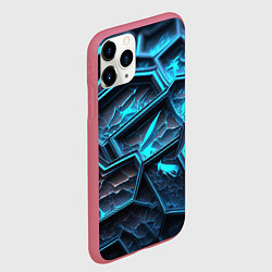 Чехол iPhone 11 Pro матовый Разлом синих неоновых плит, цвет: 3D-малиновый — фото 2