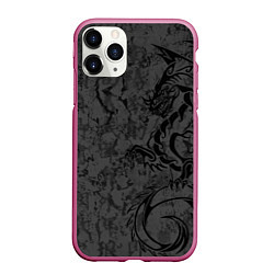 Чехол iPhone 11 Pro матовый Black dragon - grunge, цвет: 3D-малиновый