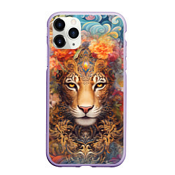 Чехол iPhone 11 Pro матовый Леопард в тропиках, цвет: 3D-светло-сиреневый