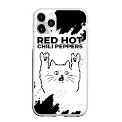 Чехол iPhone 11 Pro матовый Red Hot Chili Peppers рок кот на светлом фоне, цвет: 3D-белый