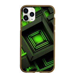 Чехол iPhone 11 Pro матовый Неоновые зелёные блоки, цвет: 3D-коричневый