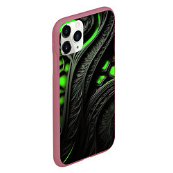 Чехол iPhone 11 Pro матовый Green black abstract, цвет: 3D-малиновый — фото 2