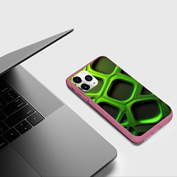 Чехол iPhone 11 Pro матовый Объемные зеленые соты, цвет: 3D-малиновый — фото 2