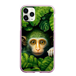 Чехол iPhone 11 Pro матовый Маленькая обезьянка в листьях, цвет: 3D-розовый