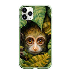 Чехол iPhone 11 Pro матовый Маленькая обезьянка в листьях, цвет: 3D-салатовый