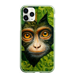 Чехол iPhone 11 Pro матовый Обезьянка в джунгли, цвет: 3D-салатовый