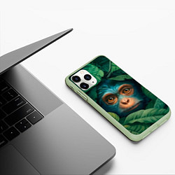 Чехол iPhone 11 Pro матовый Обезьяна в кустах, цвет: 3D-салатовый — фото 2