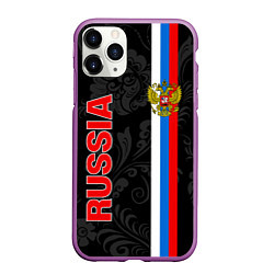 Чехол iPhone 11 Pro матовый Russia black style, цвет: 3D-фиолетовый