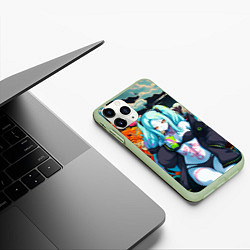 Чехол iPhone 11 Pro матовый Ребекка и дракон - Киберпанк аниме, цвет: 3D-салатовый — фото 2