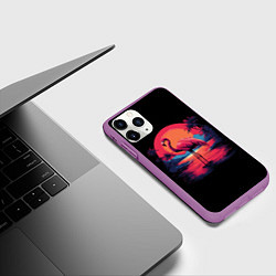 Чехол iPhone 11 Pro матовый Розовый фламинго среди пальм, цвет: 3D-фиолетовый — фото 2