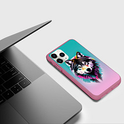 Чехол iPhone 11 Pro матовый Волчья морда - поп-арт, цвет: 3D-малиновый — фото 2