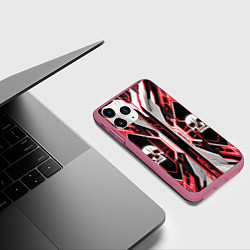 Чехол iPhone 11 Pro матовый Красные кибер черепа, цвет: 3D-малиновый — фото 2