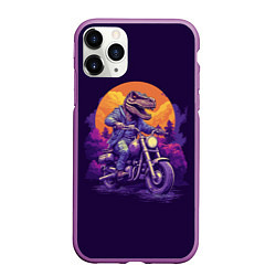 Чехол iPhone 11 Pro матовый Динозавр на мотоцикле, цвет: 3D-фиолетовый