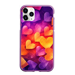 Чехол iPhone 11 Pro матовый Разноцветные сердечки, цвет: 3D-фиолетовый