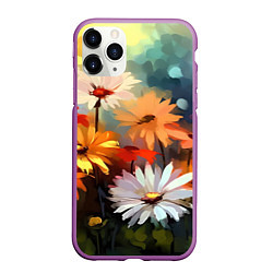 Чехол iPhone 11 Pro матовый Маслянные ромашки, цвет: 3D-фиолетовый