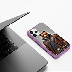 Чехол iPhone 11 Pro матовый Cool bear - steampunk - neural network, цвет: 3D-фиолетовый — фото 2