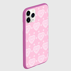 Чехол iPhone 11 Pro матовый Розовое кружево сердечки, цвет: 3D-фиолетовый — фото 2