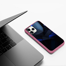 Чехол iPhone 11 Pro матовый Черная и голубая текстура, цвет: 3D-малиновый — фото 2