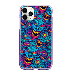 Чехол iPhone 11 Pro матовый Неоновые монстры - graffiti art style pattern, цвет: 3D-светло-сиреневый