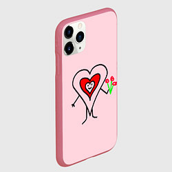 Чехол iPhone 11 Pro матовый Сердечко с цветами рисунок, цвет: 3D-малиновый — фото 2