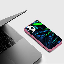Чехол iPhone 11 Pro матовый Black green abstract, цвет: 3D-малиновый — фото 2
