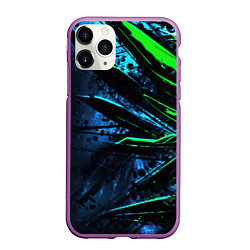 Чехол iPhone 11 Pro матовый Black green abstract, цвет: 3D-фиолетовый