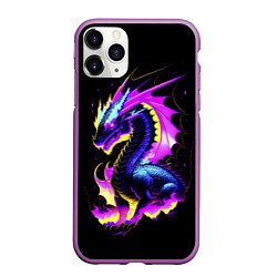 Чехол iPhone 11 Pro матовый Неоновый космический дракон, цвет: 3D-фиолетовый