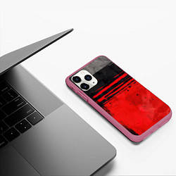 Чехол iPhone 11 Pro матовый Black red texture, цвет: 3D-малиновый — фото 2