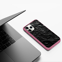 Чехол iPhone 11 Pro матовый Черная текстура из кожи с узорами, цвет: 3D-малиновый — фото 2