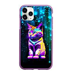 Чехол iPhone 11 Pro матовый Космический котёнок - звездопад, цвет: 3D-фиолетовый