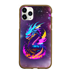 Чехол iPhone 11 Pro матовый Space dragon - neon glow - neural network, цвет: 3D-коричневый