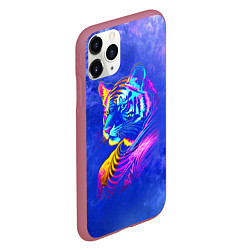 Чехол iPhone 11 Pro матовый Neon tiger - neural network, цвет: 3D-малиновый — фото 2