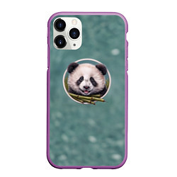 Чехол iPhone 11 Pro матовый Милая мордочка панды с бамбуком, цвет: 3D-фиолетовый