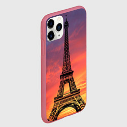 Чехол iPhone 11 Pro матовый Эйфелева башня - закат, цвет: 3D-малиновый — фото 2