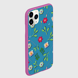 Чехол iPhone 11 Pro матовый Цветы и зеленые веточки, цвет: 3D-фиолетовый — фото 2