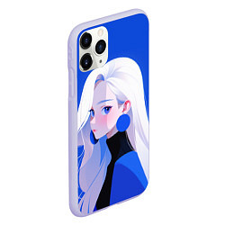 Чехол iPhone 11 Pro матовый Аниме- девушка в синем, цвет: 3D-светло-сиреневый — фото 2