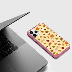 Чехол iPhone 11 Pro матовый Паттерн - осень, цвет: 3D-малиновый — фото 2