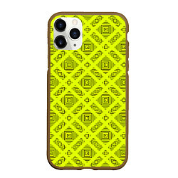 Чехол iPhone 11 Pro матовый Черный геометрический орнамент на желтом фоне, цвет: 3D-коричневый
