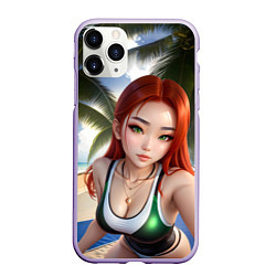 Чехол iPhone 11 Pro матовый Девушка с рыжими волосами на пляже