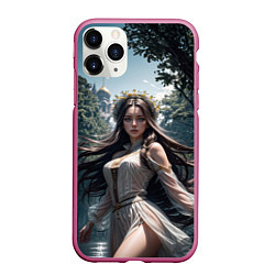 Чехол iPhone 11 Pro матовый Русская красивая девушка на природе, цвет: 3D-малиновый