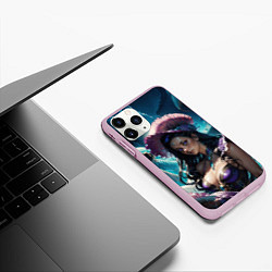 Чехол iPhone 11 Pro матовый Девушка фэнтази с фиолетовыми волосами, цвет: 3D-розовый — фото 2